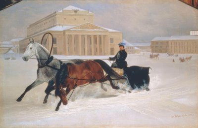 Hevosreki Moskovan Bolshoi-teatterin edessä tekijältä Nikolai Jegorowitsch Swertschkow
