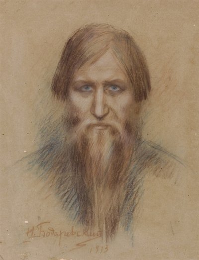 Muotokuva venäläisestä mystikko Grigory Rasputinista 1869-1916, 1913 tekijältä Nikolai Kornilovich Bodarevsky