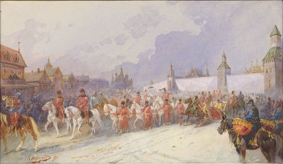 Vangitun Kuchum Khanin perheen saapuminen Moskovaan. 1599, 1891. tekijältä Nikolai Nikolayevich Karasin