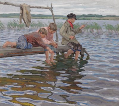 Pojat kalastamassa laiturilta tekijältä Nikolai Petrovich Bogdanov Belsky