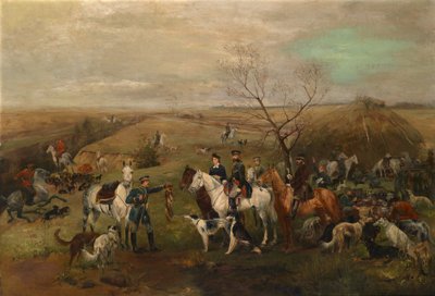 Metsästysseura keisari Aleksanteri III:n ja keisarinna Maria Fedorovnan kanssa, 1880-luku tekijältä Nikolai Semyonovich Samokish