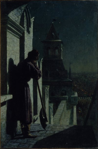 Streletit Moskovan Kremlin tornissa kuutamoisena yönä 1890-luvulla tekijältä Nikolai Sergeyevich Matveyev