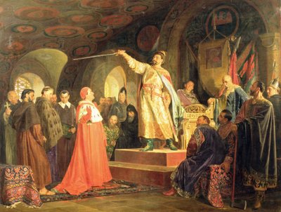 Halych-Volhynian prinssi Roman vastaanottaa paavi Innocentius III:n suurlähettiläät, 1875 tekijältä Nikolai Vasilievich Nevrev