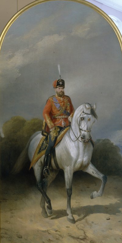 Keisari Aleksanteri III:n muotokuva 1845-1894 Leib-kaartin husaarirykmentin univormussa, 1881 tekijältä Nikolai Yegorovich Sverchkov