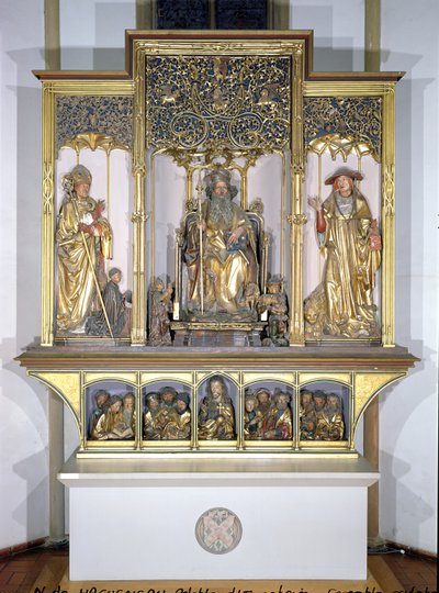 Ryhmä puuveistoksia, Isenheimin alttaritaulusta, n. 1490 (kullattu puu) tekijältä Nikolaus Hagenauer