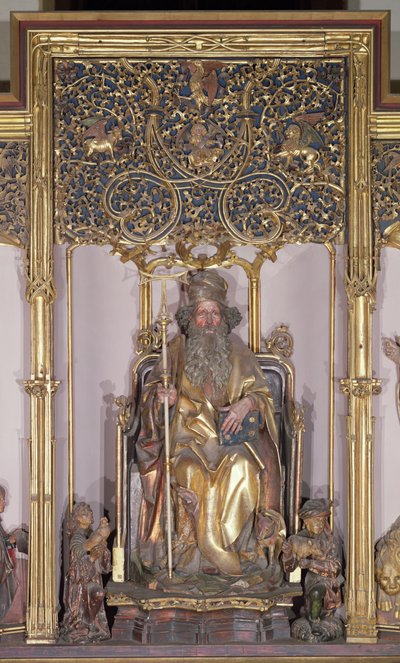 Isenheimin alttaritaulu, Pyhä Antonius Erakko, n. 1490 (kultamaala puulle) tekijältä Nikolaus Hagenauer
