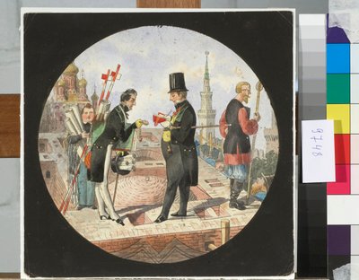 Paroni Lev von Bode ja arkkitehti Nikolai Chichagov Suuren Kremlin palatsin rakennustyömaalla Moskovassa - Nicolas Benois