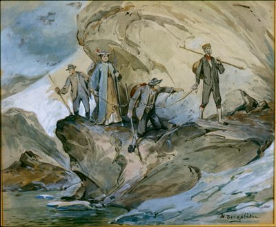 Vaellus Hardanger-jäätikön yli (akvarelli paperille) tekijältä Nils Bergslien