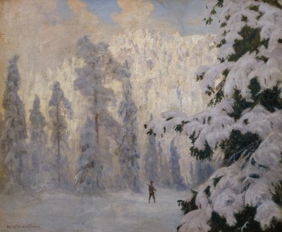 Hunter hiihtää talvimaisemassa tekijältä Nils Hansteen
