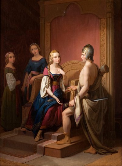 Heimdall palauttaa Brisingamenit Freyalle, 1846 tekijältä Nils Jakob Blommér