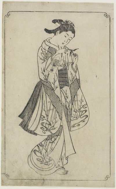 (Kurtisaani pitelemässä Battledorea), 1739 tekijältä Nishikawa Sukenobu