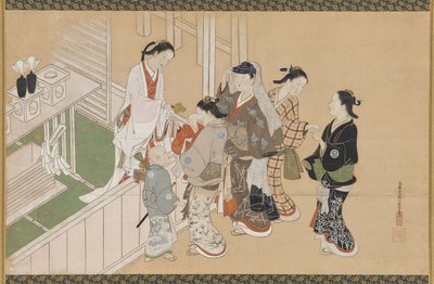 Vauvan ensimmäinen vierailu shinto-pyhäkössä, Edo-aika, 1600-luvun loppu - 1700-luvun alku. tekijältä Nishikawa Sukenobu