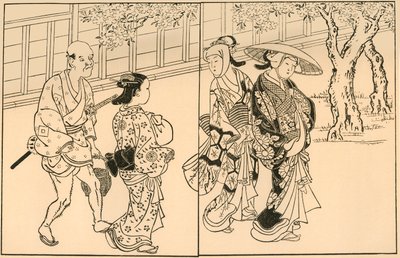 Kolme naista ja miespalvelija, 1730, 1924. tekijältä Nishikawa Sukenobu