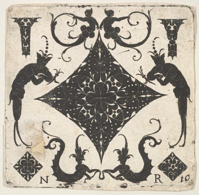 Kovera imeskelytabletin muotoinen paneeli ja groteskeja hahmoja, n. 1620-30. tekijältä Noel Rouillard
