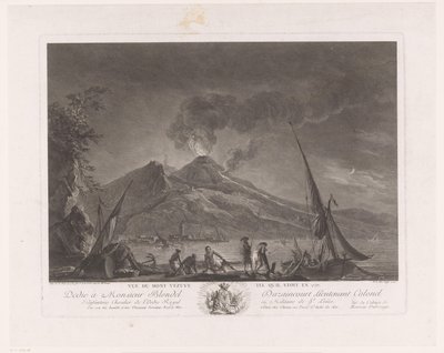 Maisema kalastajien ja aktiivisen Vesuviuksen kanssa Vue du mont Vesuve tel quil etoit en 1757 (otsikko esineessä) tekijältä Noël Le Mire