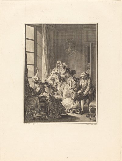 Julie pyörtyy nojatuolissa tekijältä Noël Le Mire after Jean Michel Moreau