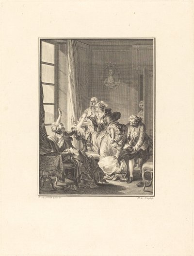 Julie pyörtyy nojatuolissa tekijältä Noël Le Mire after Jean Michel Moreau