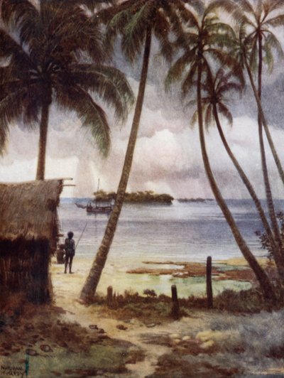Myrskyinen päivä Rubiana-laguunissa, Salomonsaarilla (väri litho) tekijältä Norman Hardy