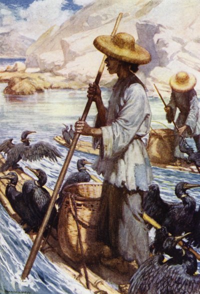 Kiina: kalastus merimetsoilla (väri litho) tekijältä Norman Hardy