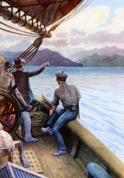 "Risteily Etelämeren saarilla, Norfolkin saari näköpiirissä", 1908 tekijältä Norman Hardy