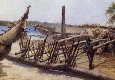 Vanhat sodan kanootit, lähellä Malekulaa, Uudet Hebridit (väri litho) tekijältä Norman Hardy