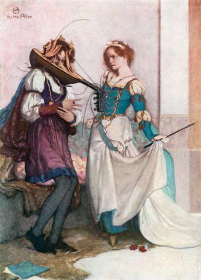 Lempeä Katariina. The Taming of the Shrew - näytös II, kohtaus 1 (värilitro). tekijältä Norman Mills (after) Price
