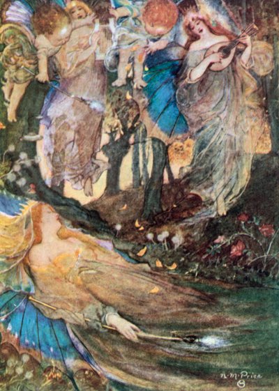 Titania nukkuu. Juhannusyön unelma - II näytös, kohtaus 2 (värilitro). tekijältä Norman Mills (after) Price