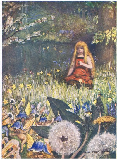 The Maybells and the Flowers: "Nyt tiedän, että enemmän voi jäädä kotiin, toukokuun kellot kutsuvat minua niin (väri litho) tekijältä Norman Mills Price