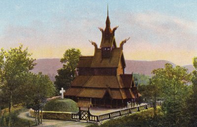 Norge / Norja: Fantoft Stavkirke (värillinen kuva). tekijältä Norwegian Photographer