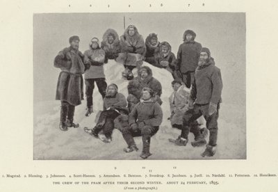 Framin miehistö toisen talven jälkeen, noin 24. helmikuuta 1895 (m/v kuva) tekijältä Norwegian Photographer