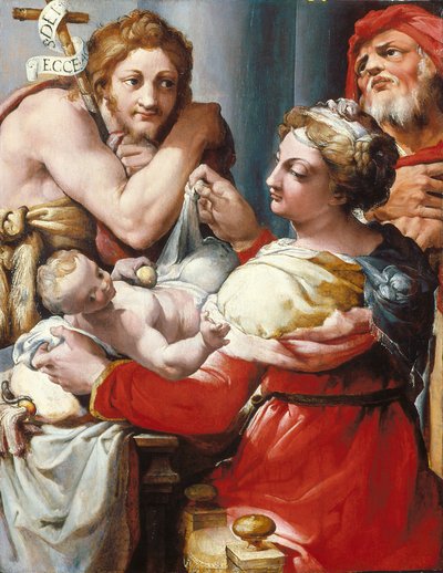 Pyhä perhe Pyhän Johannes Kastajan kanssa (öljy puulle) tekijältä Nosadella (d.1571)