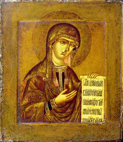 Neitsyt Marian ikoni (öljy paneelille) tekijältä Novgorod School