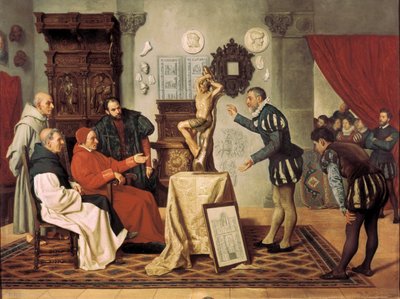 Taidemaalari Alonso Berruguete (1480-1561) vierailee kardinaali Juan Pardo de Taverassa (1472-1545) (maalaus) tekijältä Ocano Sanchez Miguel Jadraque y