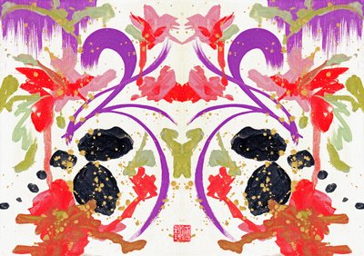 Zen Orange Purple Flowers 1, 2021 (akryyli kankaalle, digitaalinen) tekijältä Odilia W. Y. Fu