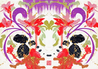 Zen Orange Purple Flowers 2, 2021 (akryyli kankaalle, digitaalinen) tekijältä Odilia W. Y. Fu
