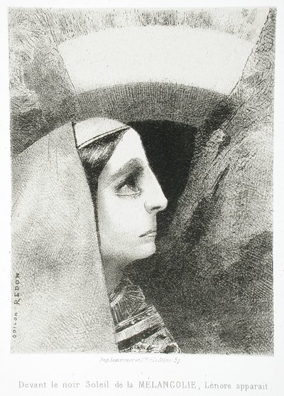 Edgar Poelle (Melankolian mustan auringon edessä ilmestyy Lénore) tekijältä Odilon Redon