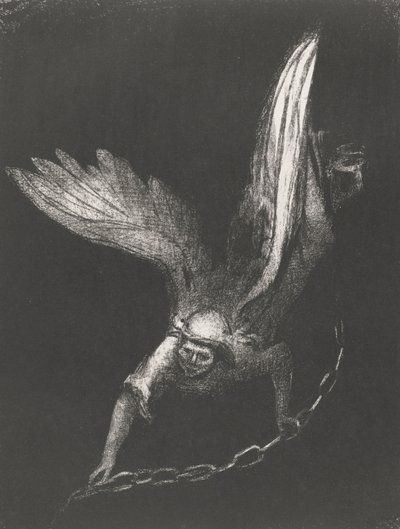 Enkeli ketjulla käsissään, 1899 (tulostus) tekijältä Odilon Redon
