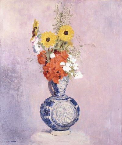 Kukkakimppu sinisessä maljakossa, tekijältä Odilon Redon