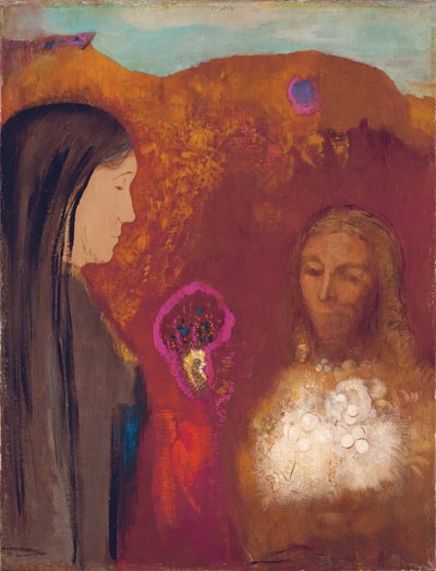 Kristus ja samarialainen nainen (Valkoinen kukkakimppu) tekijältä Odilon Redon