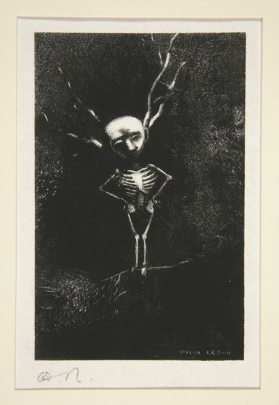 Dans le d?dale des branches la bl?me figure apparaissait (Osten sokkelossa kalpea hahmo ilmestyi), sarjasta Le jur? (Valomies) tekijältä Odilon Redon