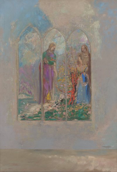 Uskollisuus lähellä punaista pensasta tekijältä Odilon Redon