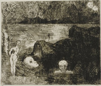 Dream Vision, n. 1880 (etsaus ja kuivakärki norsunluun kudospaperille) tekijältä Odilon Redon