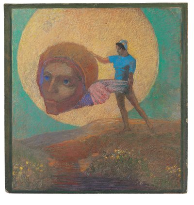 Figuuri, jolla on siivekäs pää (Ikaruksen putoaminen) tekijältä Odilon Redon