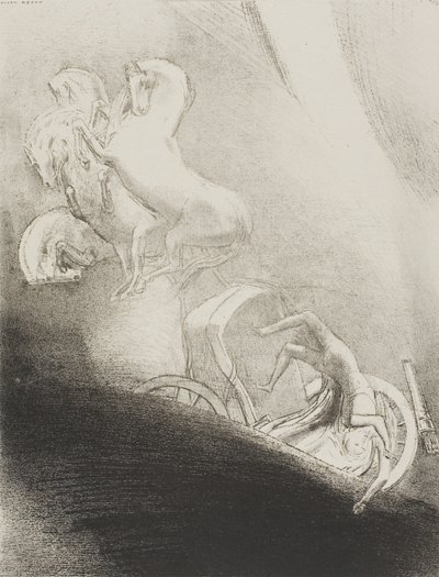Hän putoaa päänsä edellä syvyyteen, levy 17/24 tekijältä Odilon Redon