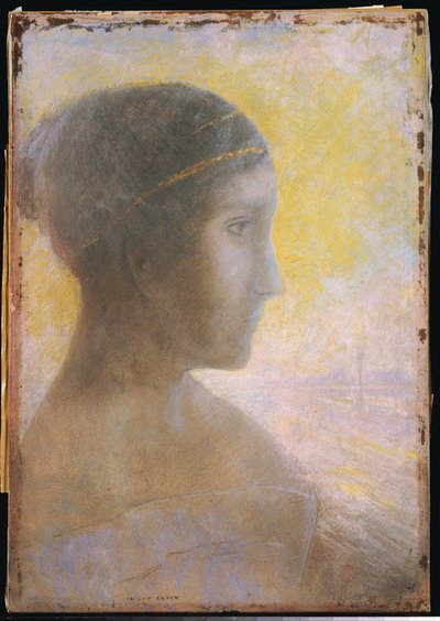 Nuoren naisen profiilipäällikkö, n. 1895 tekijältä Odilon Redon