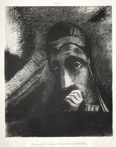 Kunnioitus Goyalle: Unessani näin taivaalla mysteerikasvot, 1885. tekijältä Odilon Redon
