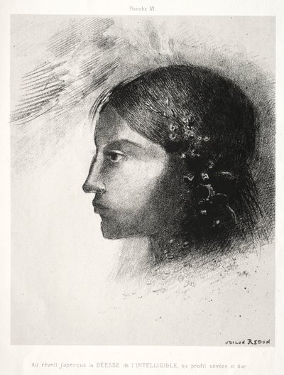 Kunnioitus Goyalle: Heräämisen jälkeen näin ymmärrettävän jumalattaren, 1885. tekijältä Odilon Redon