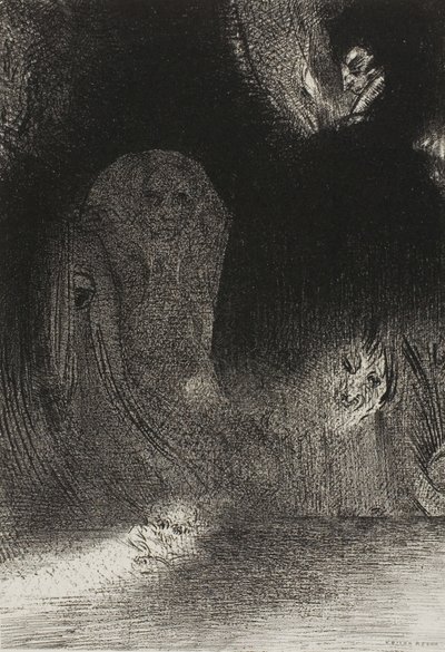 Olen joskus nähnyt taivaalla sen, mikä näytti olevan kuin henkien muotoja, levy 21/24 tekijältä Odilon Redon