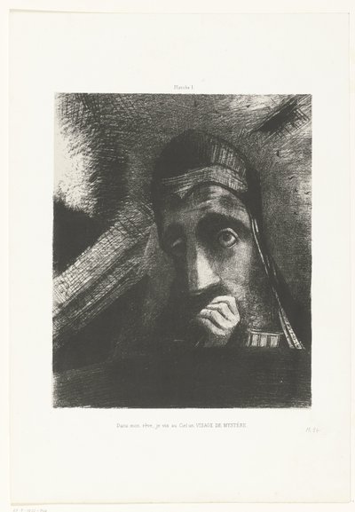 Näin unessani salaperäiset kasvot taivaalla Dans mon rêve, je vis au Ciel un VISAGE DE MYSTÈRE (otsikko esineessä) tekijältä Odilon Redon