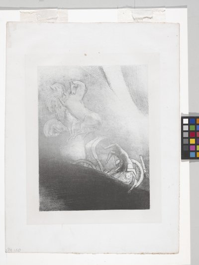 Hän putoaa syvyyteen... (litografia kiinaapplikaatiopaperille) tekijältä Odilon Redon